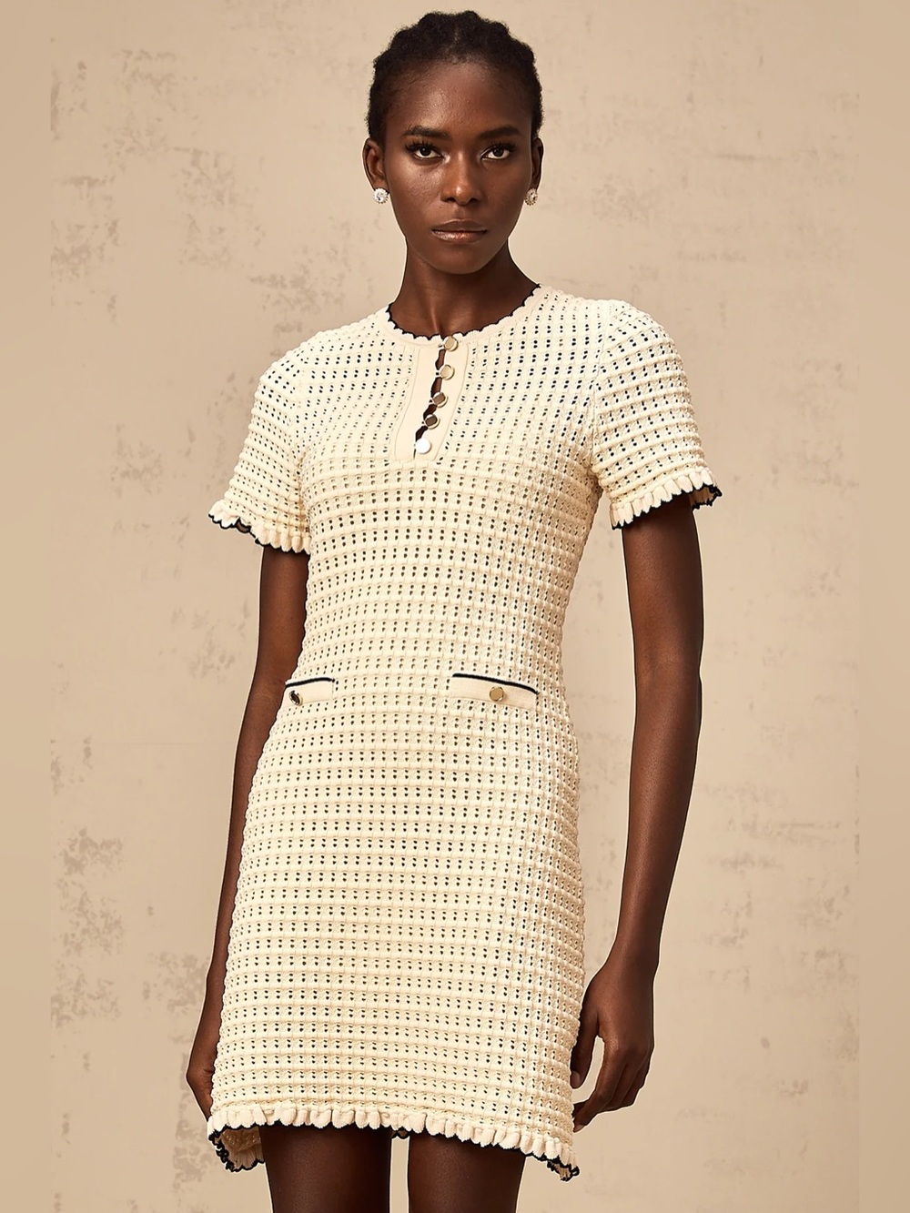 NWT Orgiris high quality Luxury cream Short-Sleeve Textured Knit Dress Size S